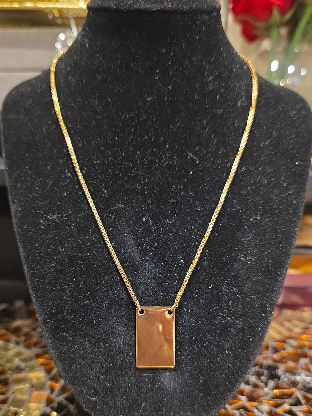 Polished Gold Rectangular Pendant Necklace for Women